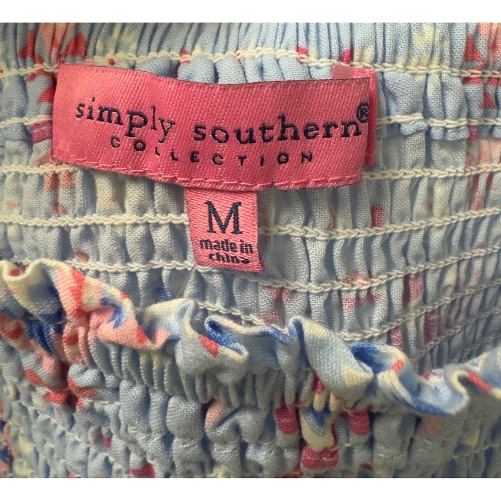 Simply Southern Peplum Top Womens M Blue Pink Aztec Smocked Flutter Sleeve - Picture 9 of 9